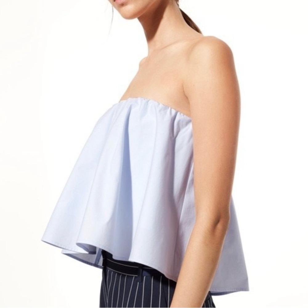 Babaton Strapless Light Blue Crop Top